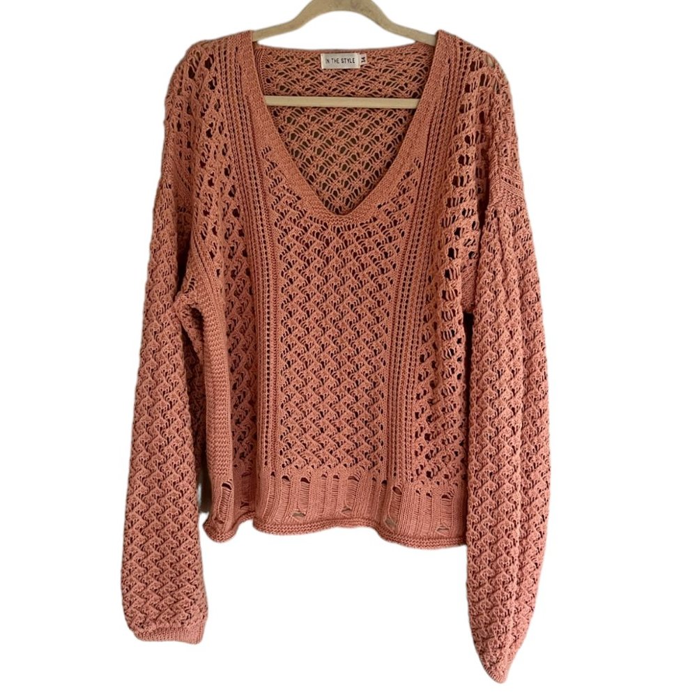 Women's In The Style Oversized Cable Knit Pink Sweater‎ Size 14